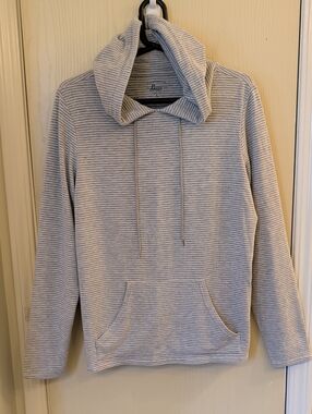Bass Gray & White Striped Pullover Hoodie Sweatshirt Women's Rayon Blend Size L
